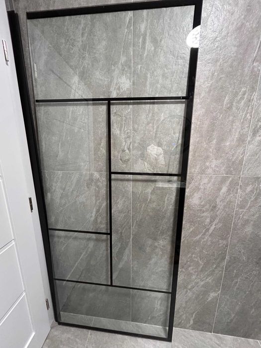 Perete dus walk-in Sensea Studio, 8 mm, 90 x 200 cm, profil negru