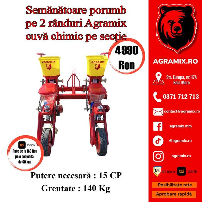 Semanatoare porumb 2 rand Agramix cuva chimic pe sectie