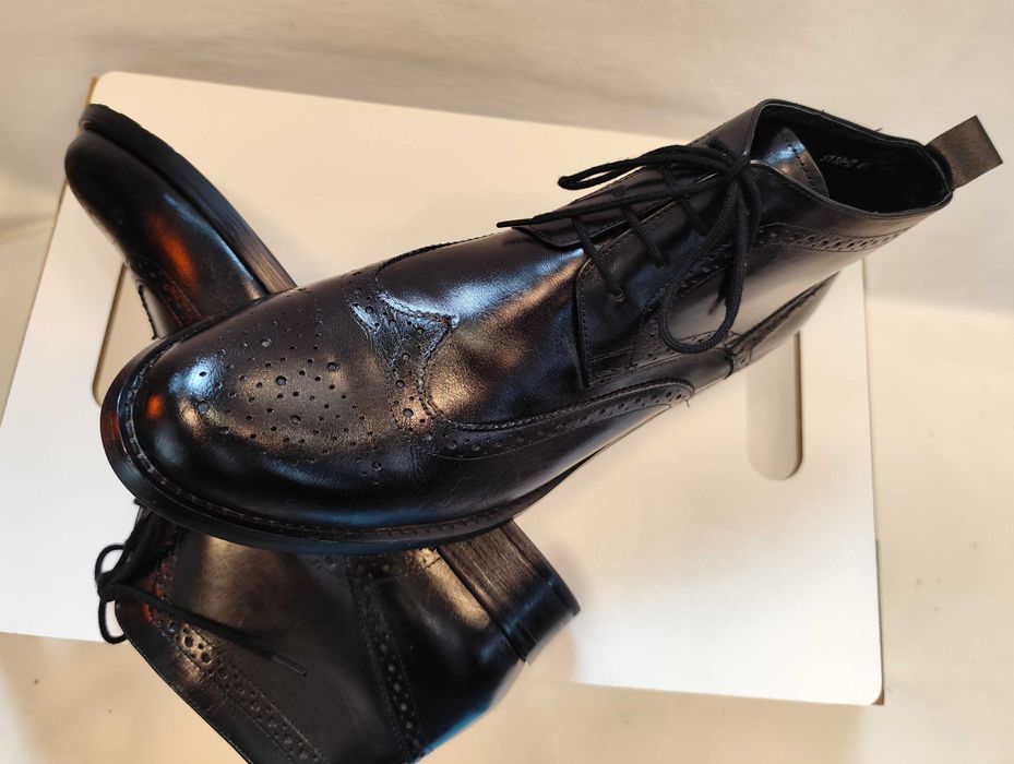 Ghete lace up brogue 45 Lav. Artigianale piele  naturala premium negru