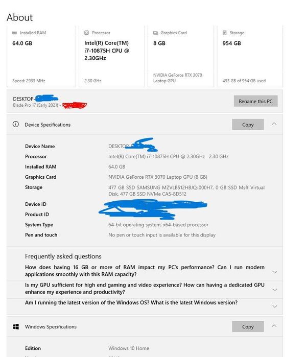 LAPTOP RAZER BLADE PRO 17 (model early 2021)