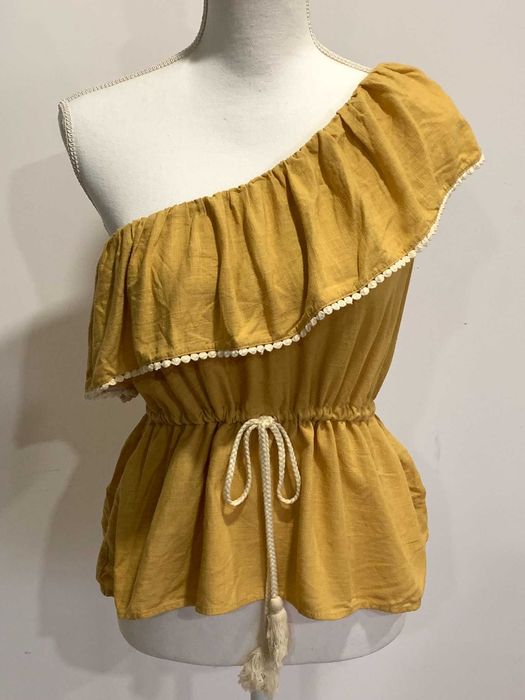 Top galben cu umar gol Zara / Crop top albastru deschis