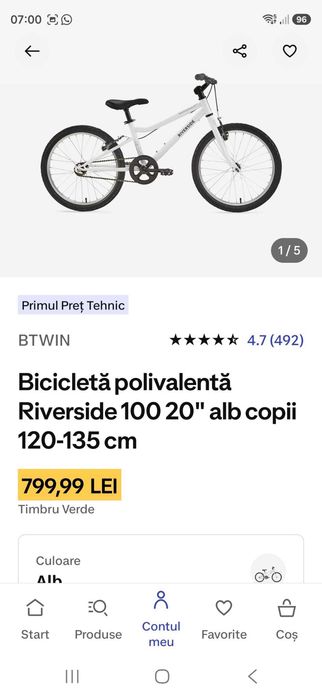 Bicicleta copii  RIVERSIDE 120- 20 INCH Decathlon