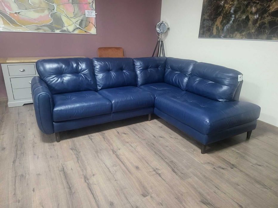 Син кожен ъглов диван