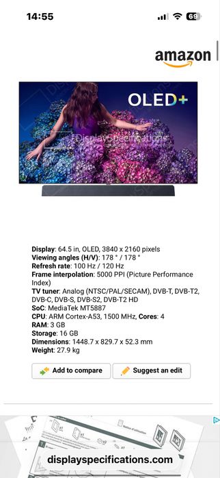 Philips oled Smart Android , 164 cm diagonala, 4K Ultra HD