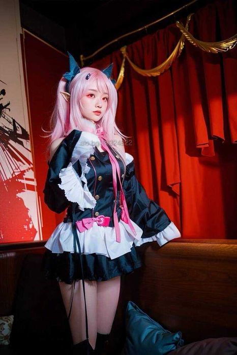 Дълга розова перука с две опашки Krul Tepes Anime Owari No Seraph