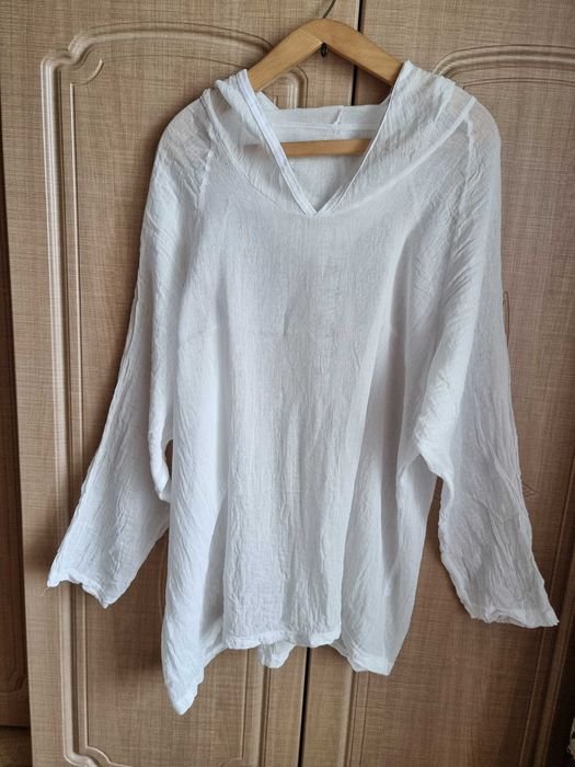 Пляжная туника, рубашка марлёвка от солнца с капюшоном