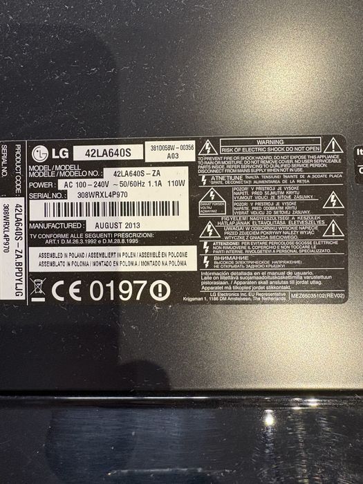 Телевизор LG HD 42’ 106 cm