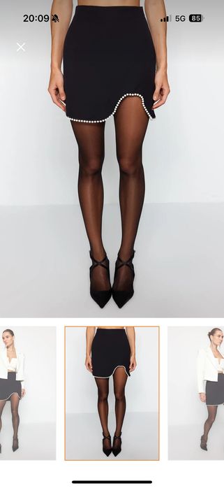 Елегантна черна пола с перли Trendyol