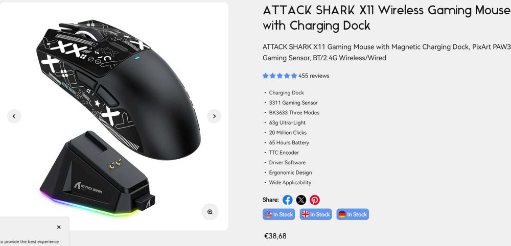 ATTACK SHARK X11 Lightweight Безжична геймърска мишка