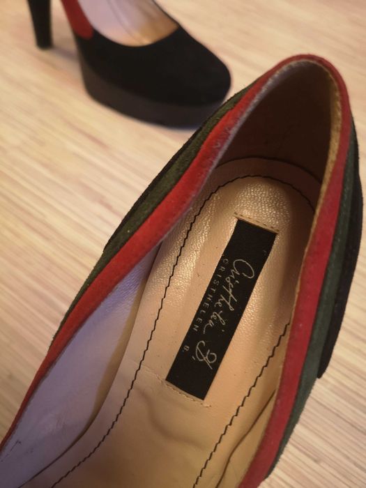 Pantofi piele naturala / intoarsa, negri, toc, marimea 39-40