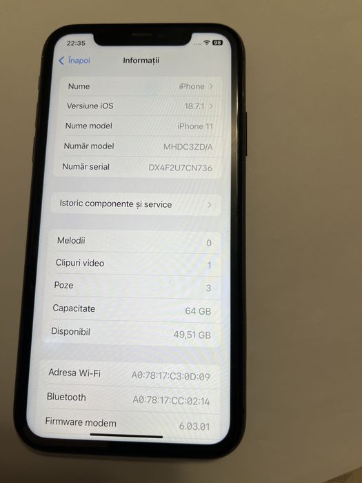 Apple Iphone 11 64 gb 78% baterie liber fara cont