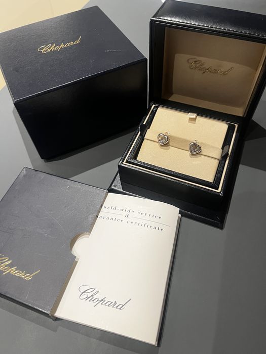 Chopard Happy Diamonds обеци бяло злато и диаманти, със сертификат и оригинална кутия, отлични