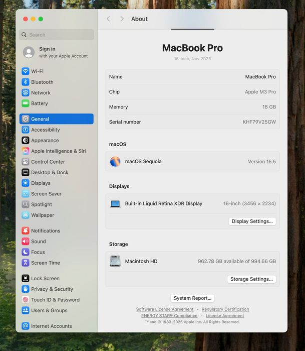 MacBook Pro 16 | M3 Pro | 18 GB | 1 Tb SSD | 19 Cicluri
