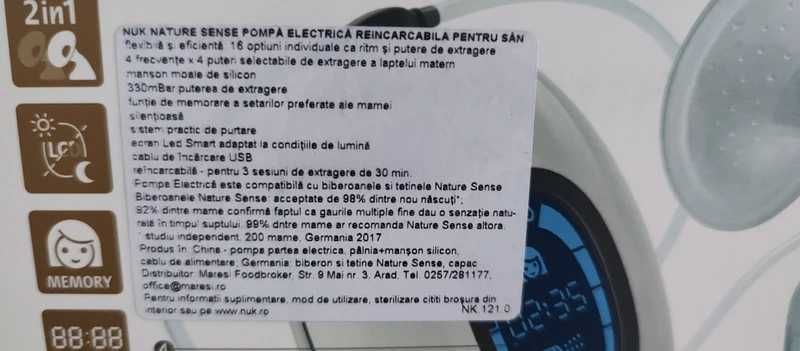 Pompa electrica dubla, reincarcabila, pentru san NUK Nature Sense