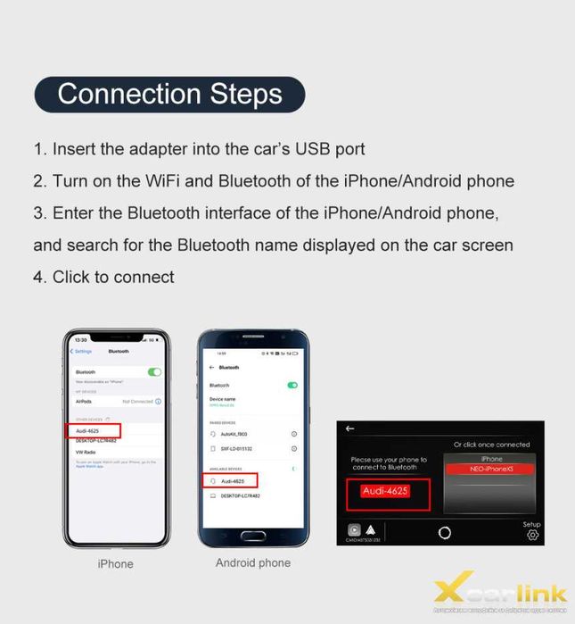 Оригинален с кабел към безжичен CarPlay  Android Auto адаптер