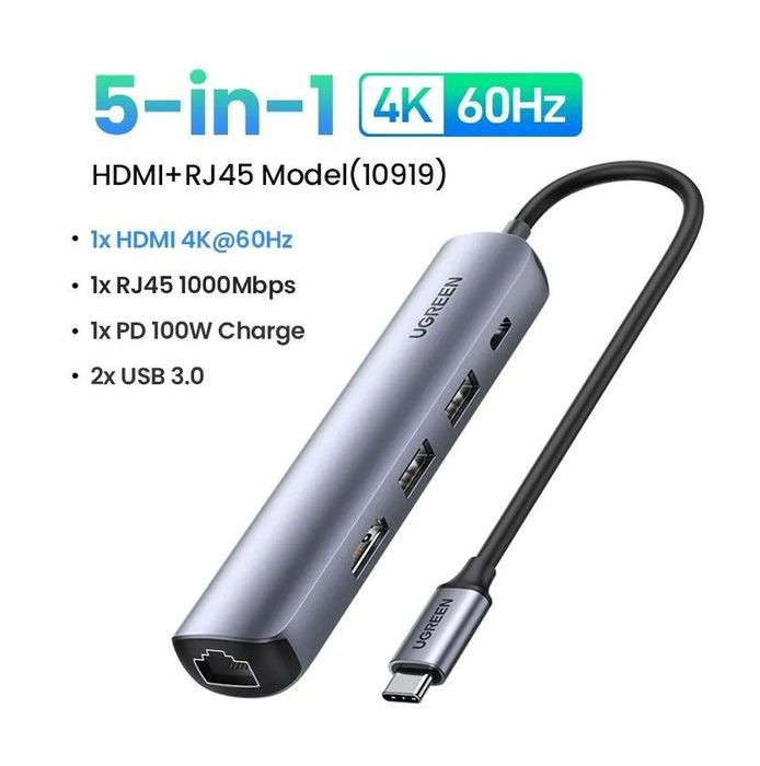 UGreen Hub 5 in 1. R45/HDMI. Есть доставка