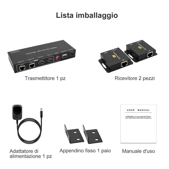 Extender HDMI Splitter 1în2ieșire(50 m),Cat5e/6/7,EDID 1080P-60HZ POC