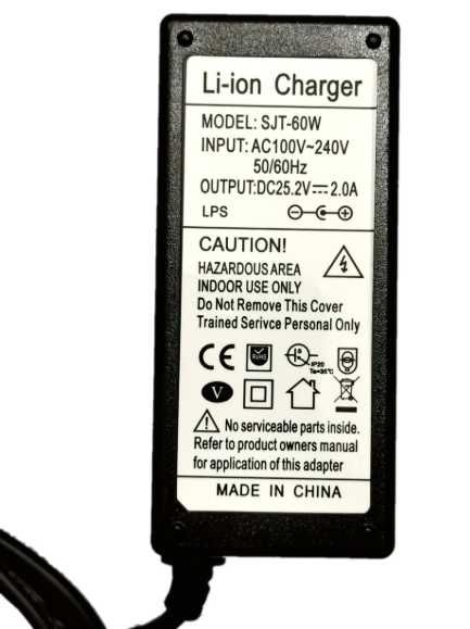 6S Зарядно 25.2V 2A за Литиеви Батерии Liion LiPo 21.6v 22.2v Тротинетка Електрически Велосипед Прахосмукачка LED Лампа Винтоверт RC Дрон Робот Басейн