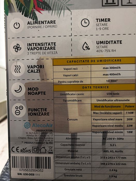 Umidificator AlecoAir U30 Ionic