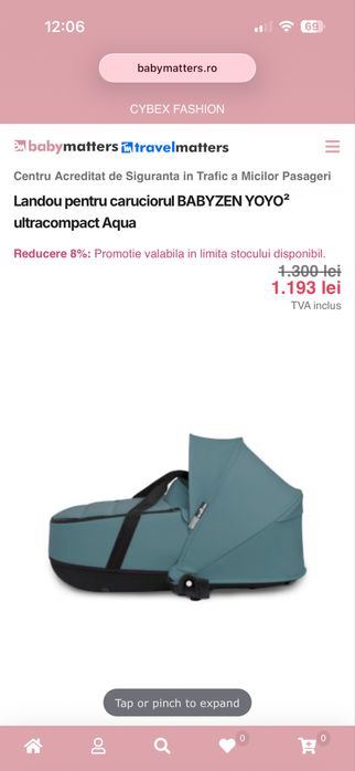 Landou nou nascut carucior Babyzen Yoyo 2 Aqua