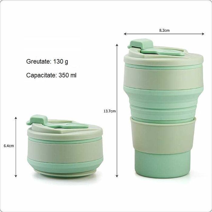 Pahare silicon, reutilizabile si pliabile, 350ml, 6-13.5cm, camping