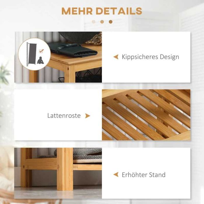 HOMCOM Стелаж за обувки с 4 рафта, бамбук, летви, до размер EU 45