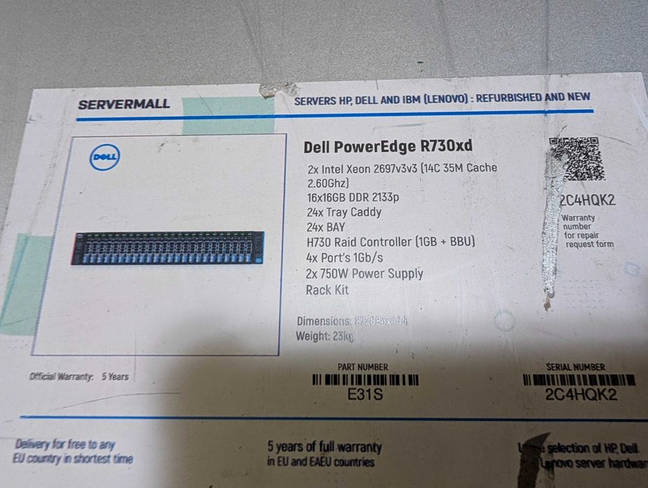 Server Dell PowerEdge R730xd 2x Xeon 2697v3 fără memorie RAM