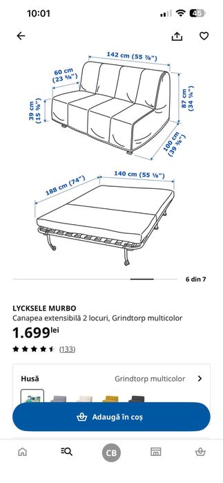 Canapea extensibila ikea 140x190