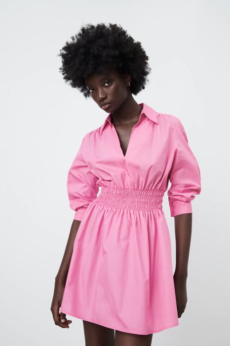 ZARA мини къса рокля в бонбонено розов цвят