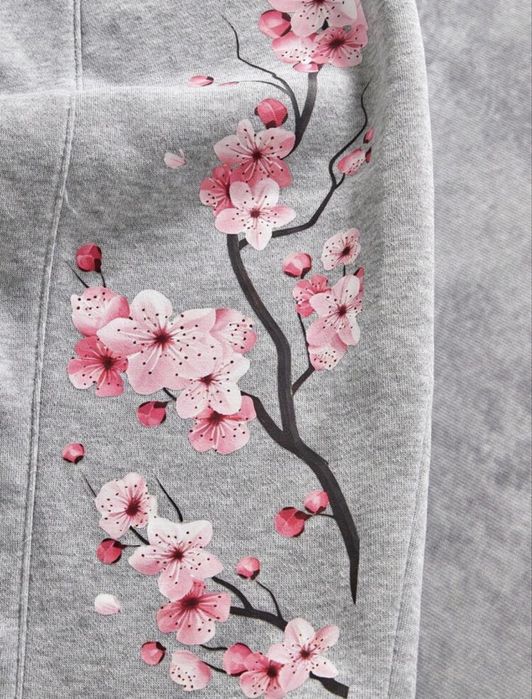 Pantaloni de trening largi gri, cherry blossom