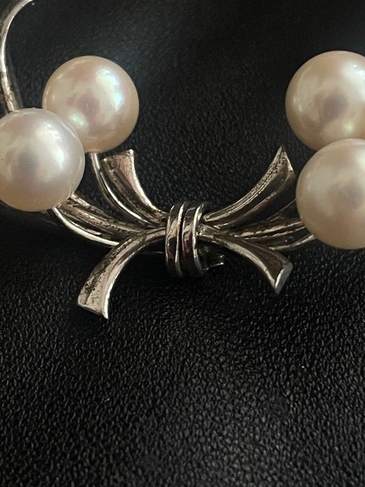Брошка стил Микимото стерлингово сребро, истински перли,