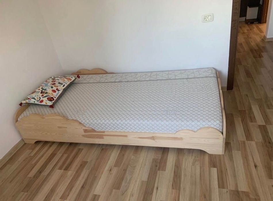 Mobilier copii – pat lemn pin 100x200 cu saltea Timflex + dulap IKEA, stare impecabilă