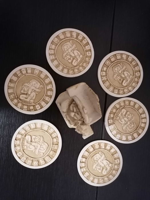 Set 6 suporturi/coastere pahare Rivier Maya Mexic Aztec - Unic ROMANIA