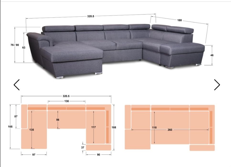 П-образен тъмно сив диван