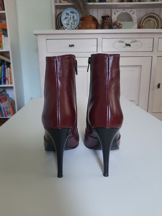 Botine elegante visinii/rosu bordo piele naturala, 38, noi
