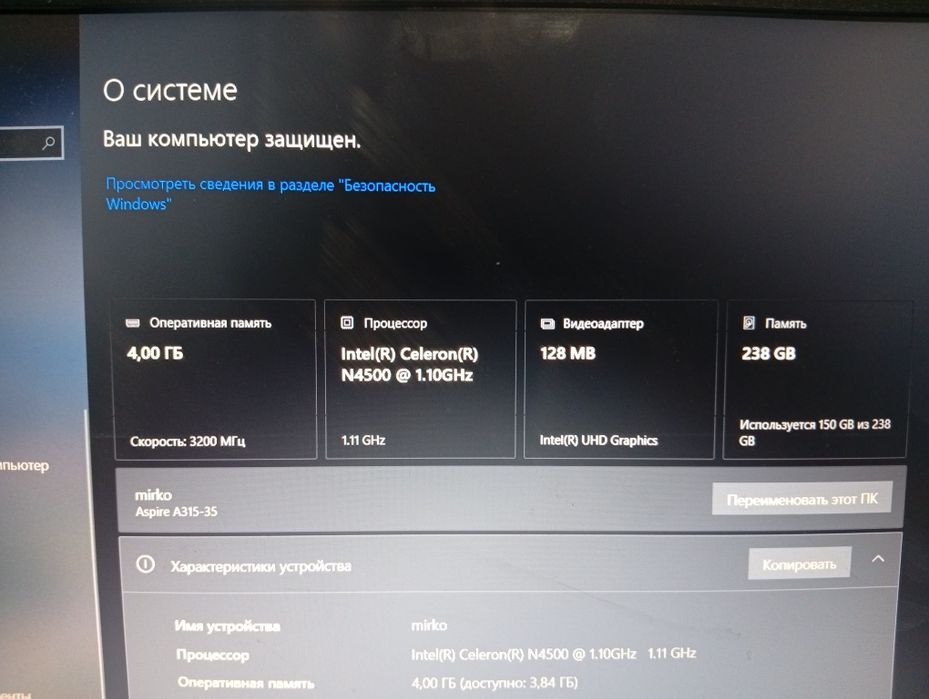 Notebook Acer aspire a3-315