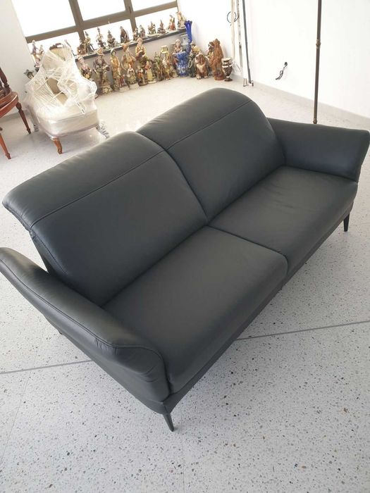 Дизайнерски немски кожен диван за офис/двойка/черна естесвена кожа