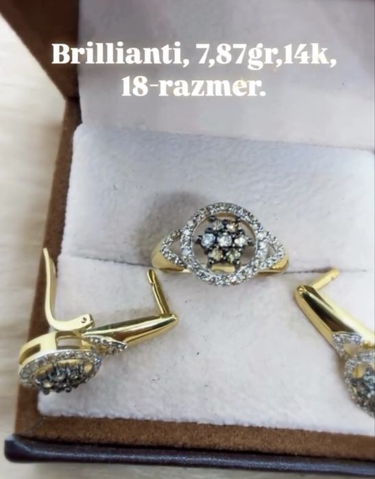 Элегантный комплект с бриллиантами 14к 7,87gr