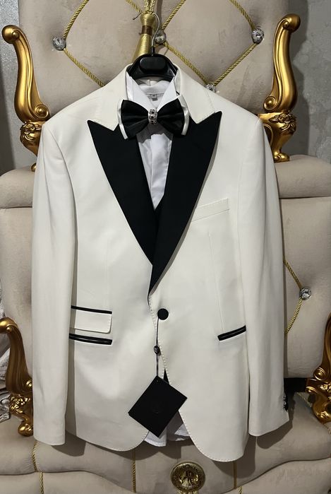 Костюм тройка черно-белый, размер 46/6(M)