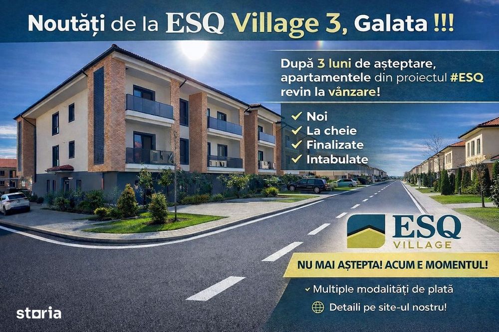 ESQ Village 3 Galata, apartament cu 3 camere, TIP 3, etaj 1 sau 2