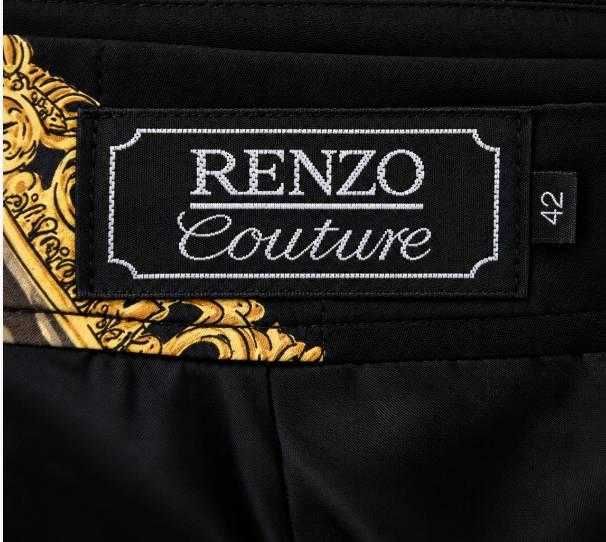 Fustă plisată Renzo Couture damă, neagră cu imprimeu baroc auriu, 100% mătase, mărimea L