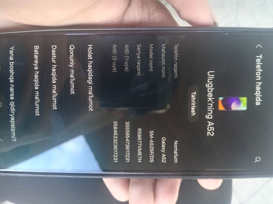 Samsung A52 holati yaxshi 128 xotira sotildira