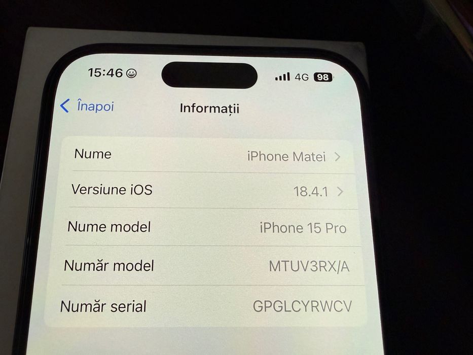 Iphone 15 Pro Black Titanium, 128 GB. de FLANCO///CA NOU, IDEAL CADOU