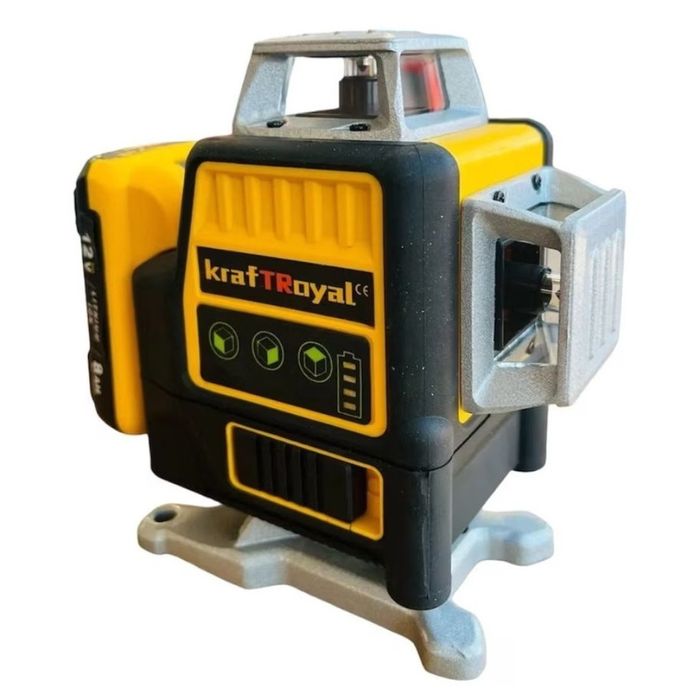 Лазерен нивелир Kraft Royal, самонивелиращ, 4D, дистнационно, жълт, 5V
