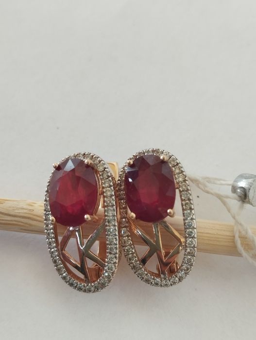 Руско злато обеци рубин диаманти