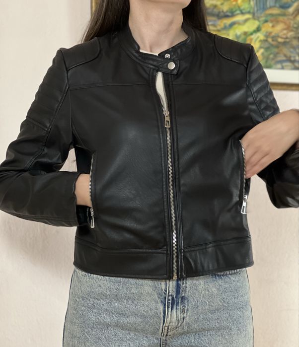 Черно кожено яке Only