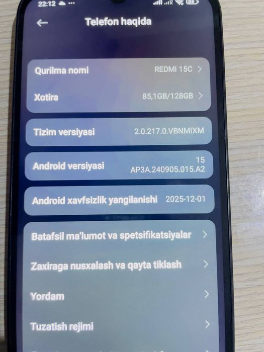 Redmi 15C holati ideal chaqa chuqasi yoʻq narxi 2 400