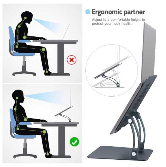 Suport pentru laptop, ijoynewk, Aluminiu, Pliabil, 11-17'', 26x26x27 cm Gri