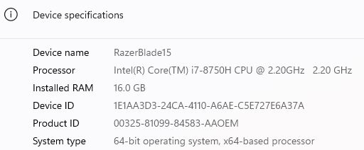 Razer Blade 15 RTX GTX 1060 Max-Q Intel Core i7-8750H 2.20GHz 16GM RAM