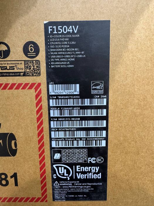 Ноутбук AsusVivobook 15.6FHD Core5 120U Ram 16Gb DDR4 SSD512